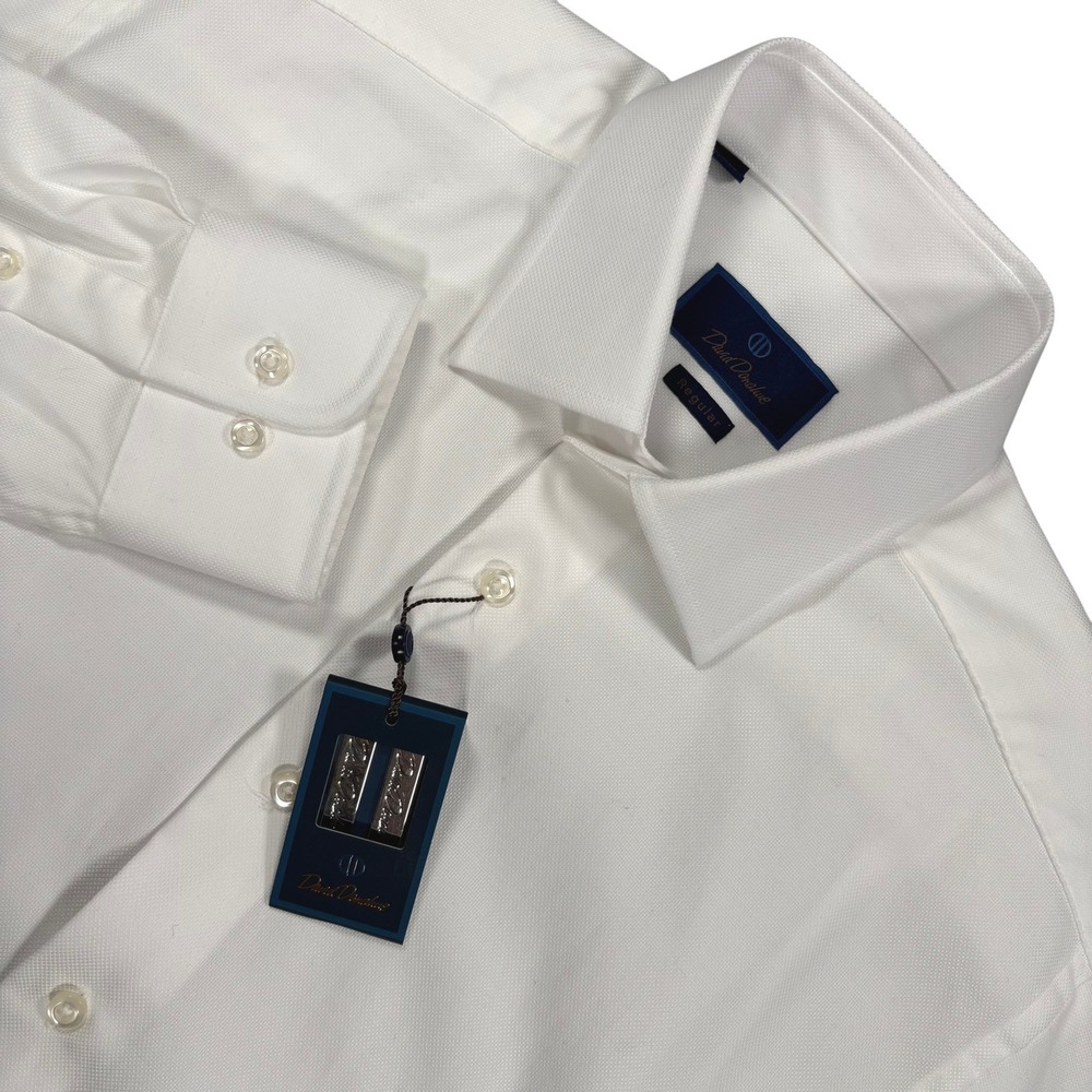 David Donahue Twill Dress Shirt Mens 16 34/35 White Formal Regular Fit NWT